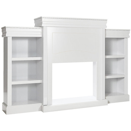 70 Inch Modern Fireplace Media Entertainment Center with Bookcase-White