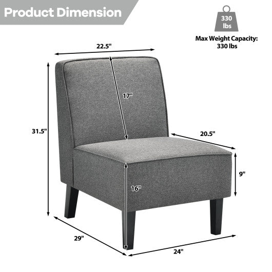 Modern Armless Accent Sofa Chair with Rubber Wood Legs -Gray