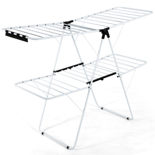 2-Tier Foldable Clothes Drying Rack with Adjustable Gullwing