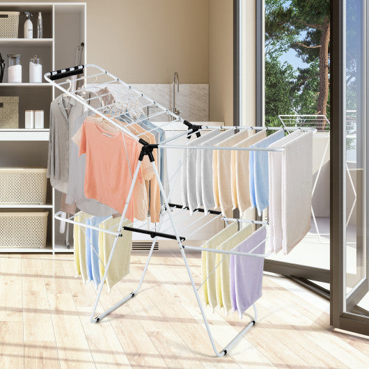 2-Tier Foldable Clothes Drying Rack with Adjustable Gullwing