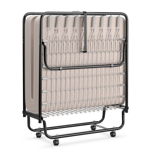 Rollaway Guest Bed with Sturdy Steel Frame and Memory Foam Mattress Made in Italy-Beige