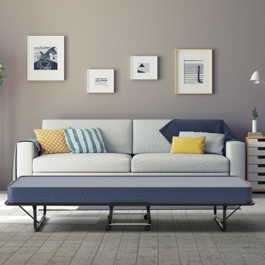 Rollaway Guest Bed with Sturdy Steel Frame and Memory Foam Mattress Made in Italy-Navy