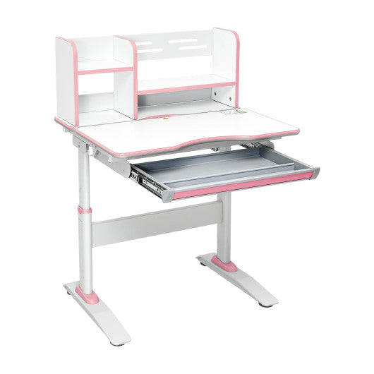 Kids Multifunctional Writing Desk with Tilt Desktop and Book Shelf-Pink