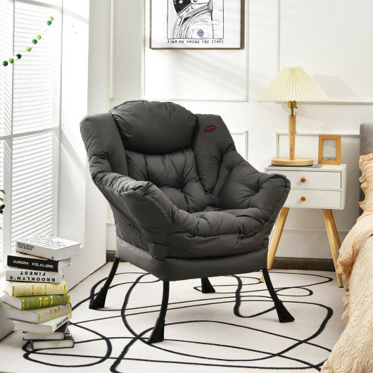 Modern Polyester Fabric Lazy Chair with Steel Frame and Side Pocket-Gray