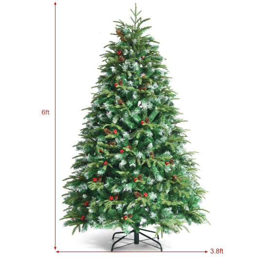 Pre-Lit Snowy Christmas Hinged Tree with Flash Modes and Multi-Color Lights-6 ft