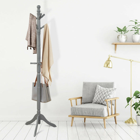 Entryway Height Adjustable Coat Stand with 9 Hooks-Gray