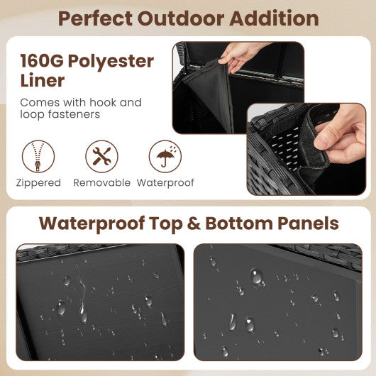 Indoor Outdoor 85 Gallon Storage Container with Waterproof Liner and Universal Wheels-Black