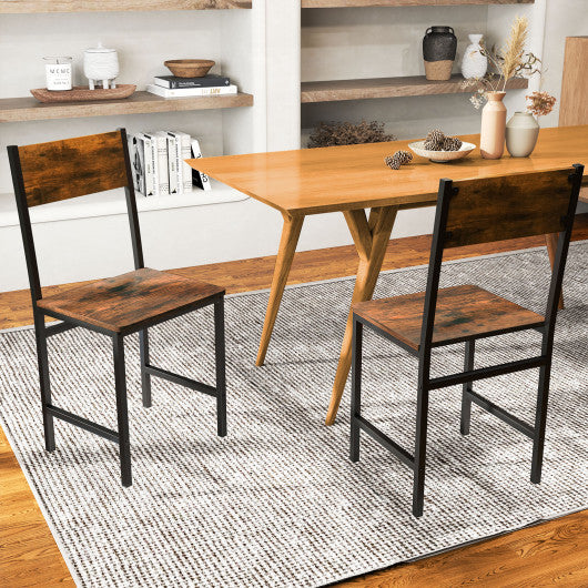 Industrial Kitchen Side Chairs Set of 2 with Metal Legs and Slanted Back-Rustic Brown