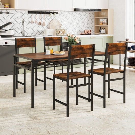 Industrial Kitchen Side Chairs Set of 2 with Metal Legs and Slanted Back-Rustic Brown
