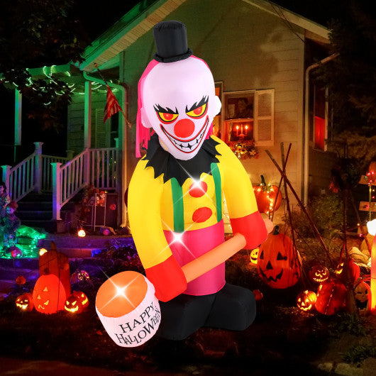 5.9 x 7.9 FT Inflatable Halloween Head Turning Clown with Hammer and Flashing Eyes