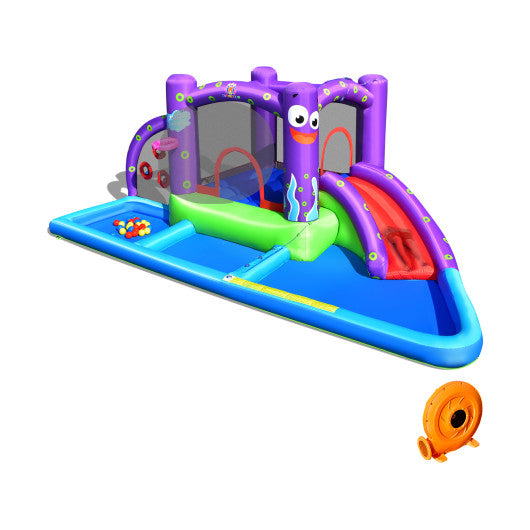 Inflatable Water Slide Park with Splash Pool and 750W Blower