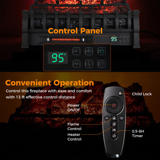 Infrared Quartz Electric Fireplace with Adjustable 3D Flame Colors and Overheat Protection-Black