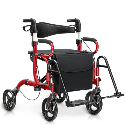 Folding Rollator Walker with 8-inch Wheels and Seat-Red