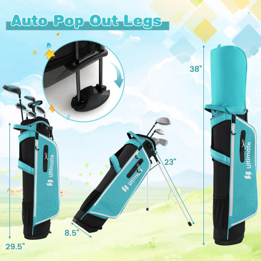 Junior Complete Golf Club Set with Stand Bag Rain Hood-Blue