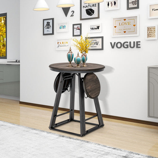 3 Pieces Dining Table Set with 2 Foldable Stools for Small Space-Gray