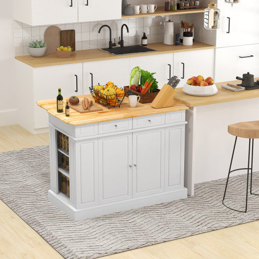 Kitchen Island with Storage and 3-Level Adjustable Shelves-White