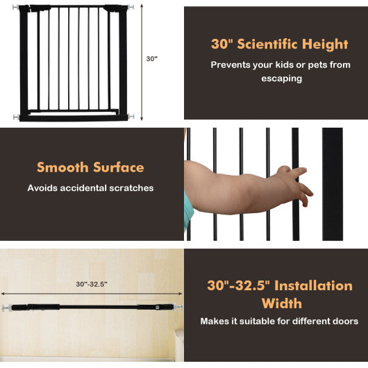 30-32.5 Inch Wide Safety Gate with 30 Inch Scientific Height-Black