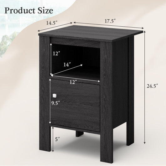 Compact Floor Farmhouse Nightstand with Open Shelf and Cabinet-Dark Gray