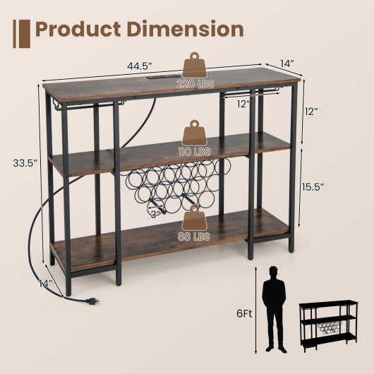 Industrial Wine Rack Wine Bar Cabinet with Storage Shelves-Brown