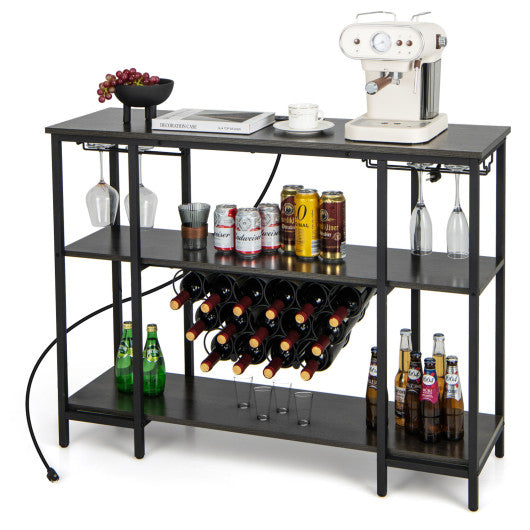 Industrial Wine Rack Wine Bar Cabinet with Storage Shelves-Gray