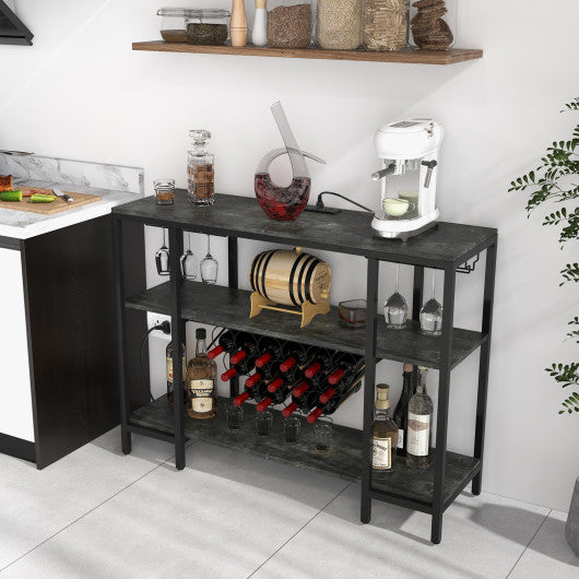 Industrial Wine Rack Wine Bar Cabinet with Storage Shelves-Gray