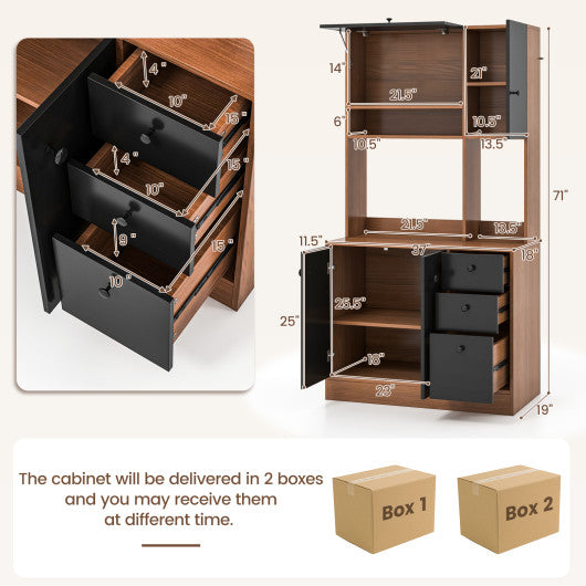 71 Inch Kitchen Pantry with 3 Storage Cabinet and 3 Deep Drawers-Walnut