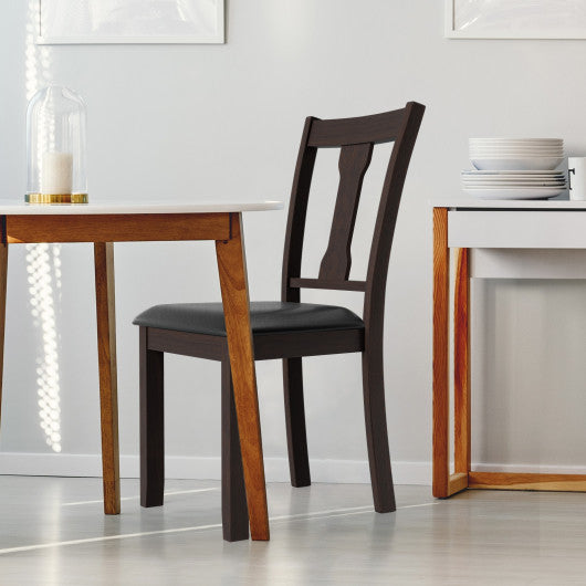 Set of 2 Dining Room Chair with Rubber Wood Frame and Upholstered Padded Seat-Coffee