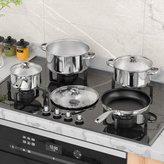 7-Piece Stainless Steel Cookware Set with Tempered Glass Lid-Silver