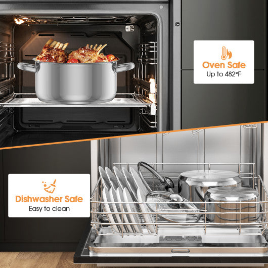 7-Piece Stainless Steel Cookware Set with Tempered Glass Lid-Silver