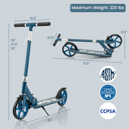 Folding Aluminum Alloy Scooter with 3 Adjustable Heights-Blue