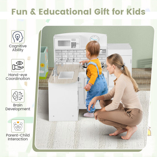 Kids Kitchen Playset Conor Kitchen Toy with Realistic Microwave and Oven Stove-White
