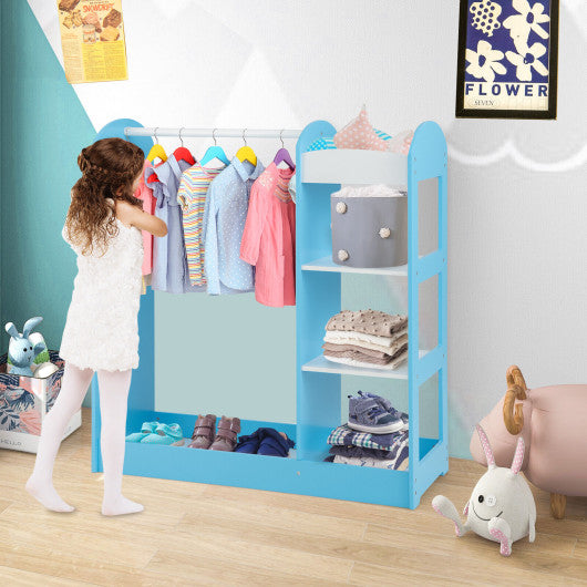 Kids Dress Up Storage with Mirror-Blue