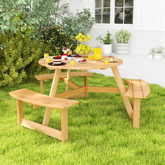 Kids Outdoor Wooden Picnic Table and Bench Set with Umbrella Hole-Natural