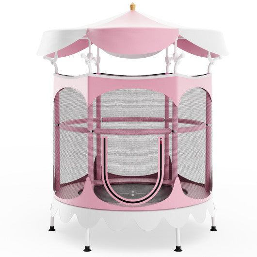 64 Inch Kids Trampoline with Detachable Canopy and Safety Enclosure Net-Pink