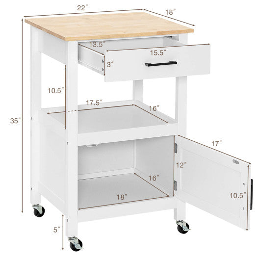 Kitchen Island with Storage Drawer and 3 Hooks-White