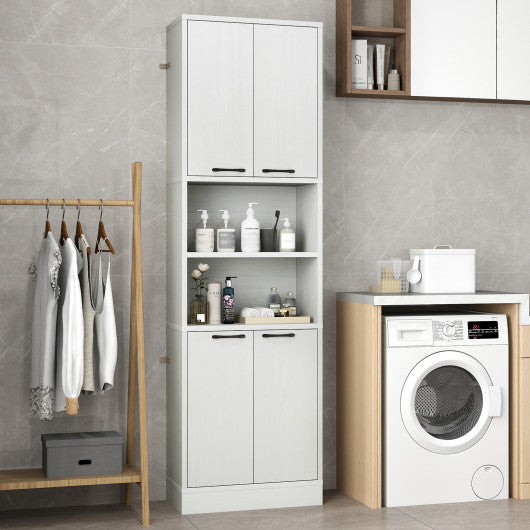 75 Inch Kitchen Pantry Cabinet Tall Cupboard with Doors and Shelves-White Oak