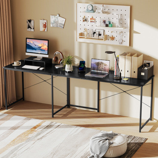 95 Inch 2-Person L-Shaped Long Reversible Computer Desk with Monitor Stand-Black