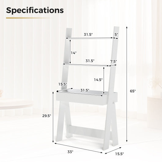 Ladder Shelf Desk with Countertop Drawer and Anti-Toppling Device-Oak