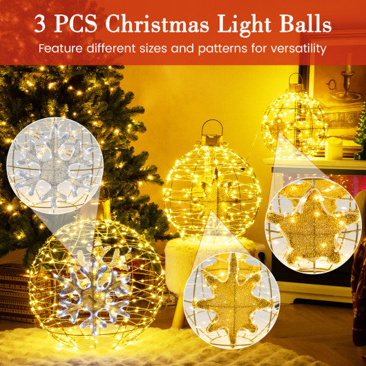 3 Pieces Pre-Lit Lantern Balls with 732 Bright LED Lights and Ground Stakes