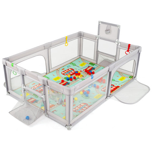 Large Baby Playpen with Mat and Ocean Balls-Light gray