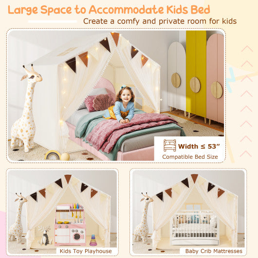 Large Toddler Playhouse Tent with Door Curtains Windows-Beige