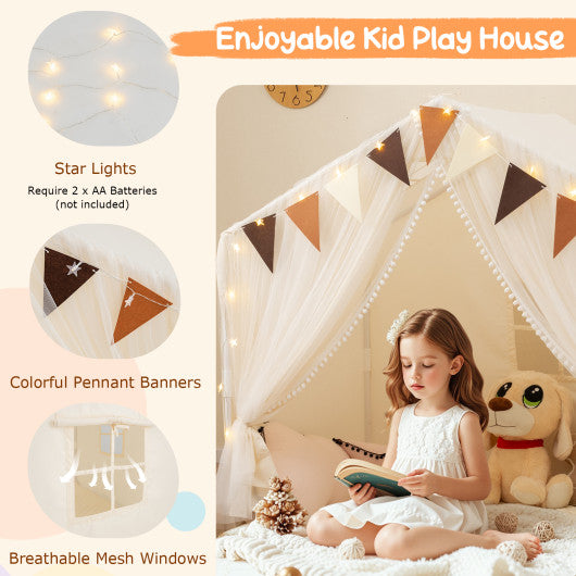 Large Toddler Playhouse Tent with Door Curtains Windows-Beige
