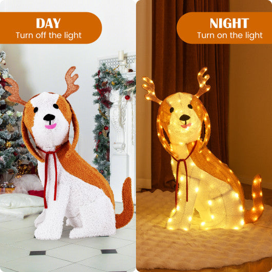 Lighted Christmas Dog with LED Lights Ground Stakes and Cable Tiers