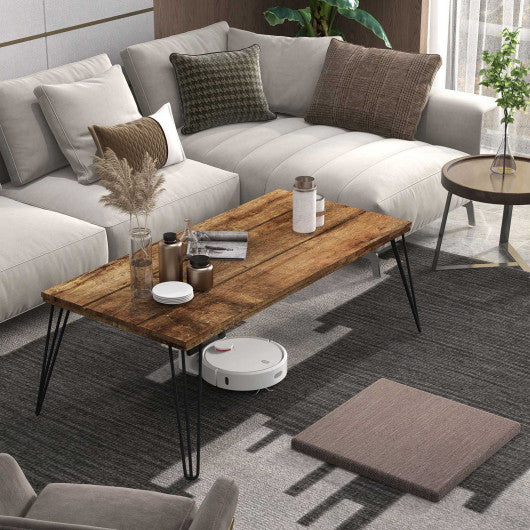 43.5 Inch Wooden Rectangular Coffee Table with Metal Legs
