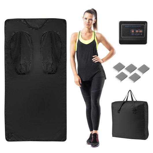 Infrared Sauna Blanket for Home Use with Arm Sleeves Wraps and Carry Bag-Black