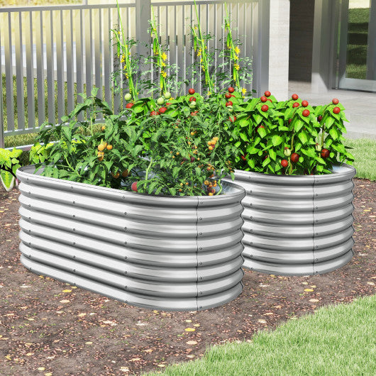 5 x 3 x 2 Feet Metal Oval Raised Garden Bed with Open Bottom Design-Silver