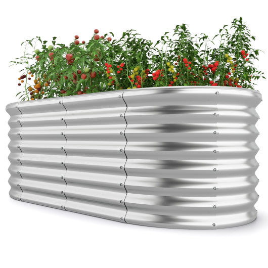 5 x 3 x 2 Feet Metal Oval Raised Garden Bed with Open Bottom Design-Silver