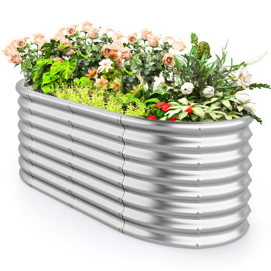 5 x 3 x 2 Feet Metal Oval Raised Garden Bed with Open Bottom Design-Silver