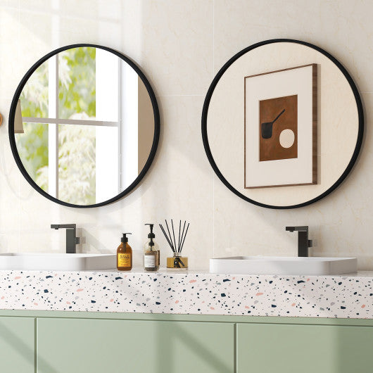 24 Inch Black Circle Bathroom Mirror with Explosion-proof Film