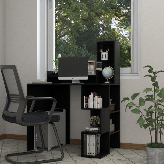 Modern Computer Desk with Storage Bookshelf and Hutch for Home Office-Black